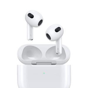 MagSafe 충전 케이스가 장착된 Apple AirPods(3세대) 무선 이어버드. 공간 오디오, 땀 및 방수, 최대 30시간의 배터리 수명. iPhone용 블루투스 헤드폰