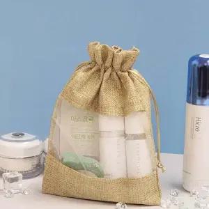 린넨 여행용 캐리어 정리백 세면도구 화장품 파우치 L