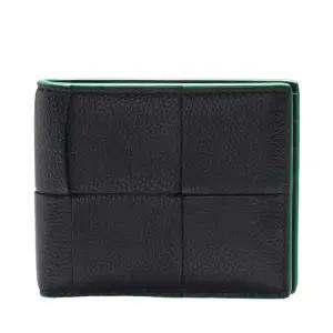 [중고명품] 블랙  그린 카프스킨 인트레치아토 카세트 남성 반지갑