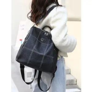 [룽스]백팩 블랙 지퍼 방수가죽배낭 수납 가방 1P