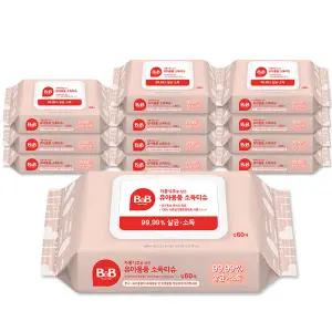 비앤비 자몽식초 유아용품 소독티슈 캡형 60매 x12팩 세정 안심제균