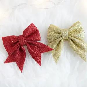 크리스마스 완성 리본 장식 글리터 12cm (2개입) 4컬러 트리 소품 용품 파티 반짝이 데코 오너먼트 꾸미기