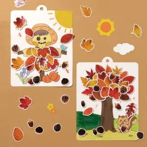 [오피스스쿨] 민화샵 가을 나뭇잎 종이액자 (2종중 택1) 가을만들기 diy 페이퍼아트 허수아비 액자만들기