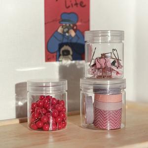 [갓샵]투명 플라스틱 원통 용기 공병 케이스 3size [원형 슬라임통 원형통 소분통 다용도 보관 통]