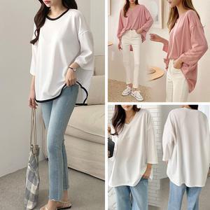 봄 신상 빅사이즈 브이넥 7부 9부 긴팔 박스 티셔츠 롱 스판 미시 오버핏 66~120 기본 여성여자 베이직 모음