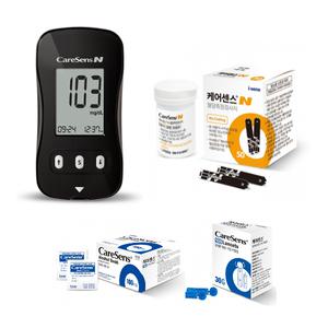 케어센스N 혈당측정기 풀세트 (기계+시험지60+채혈침110+알콜솜100+건전지+파우치+채혈기+당뇨수첩)