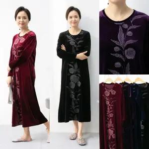 마미소 줄기꽃 벨로아 원피스 벨벳 롱 홈드레스 국산 엄마옷 할머니옷 빅사이즈 4060 마담 중년여성 옷