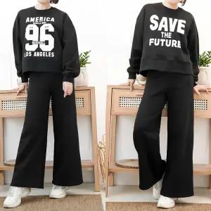 창고정리 겨울기모 세미크롭맨투맨+와이드팬츠세트/여성트레이닝복/상하세트/츄리닝/운동복/체육복/홈웨어