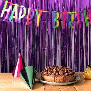 반짝이 파티커튼 퍼플 파티룸 생일 벽장식 포토존 꾸미기 소품 보라색