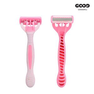 굿앤윌 다리 겨드랑이 여성 제모 면도기 6중날 핑크 2개입