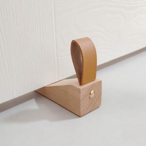 깔끔 가죽 손잡이 우드 도어스토퍼 문닫힘방지 방문고정
