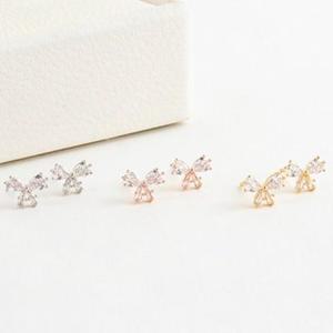 여자 심플 미니리본 큐빅 실버 금색 핑크 은침 귀걸이