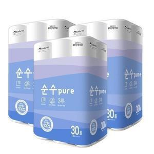 잘풀리는집 순수 PURE 천연펄프 25m 30롤 x 3팩 휴지.