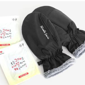 남자 겨울 벙어리 패딩 장갑 핫팩 세트 미끄럼방지 스포츠 글러브 블랙