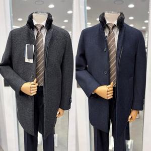 [트루젠]남자 모피 카라 탈부착 울 혼방 거위털 구스다운 등판 패딩 하프 코트 2컬러_JK