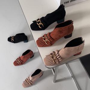 스웨이드 체인 장식 태슬 안감 기모 첼시 앵클 부츠 여성 단화 슈즈 5.5cm