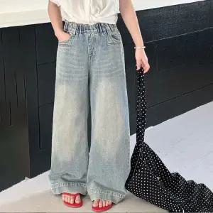 아동복 여아용 와이드 밴딩 청바지 데님통팬츠 초등학생 주니어 1576