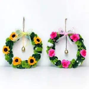 꼬불 모루 리스 만들기 DIY키트 봄 해바라기 장미 행잉 도어벨 모루 공예 인테리어소품