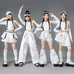 화이트 초등 방송댄스복 태슬 공연복 아동 걸스힙합 댄스 의상 치어리더 재즈