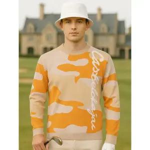 [하프클럽/까스텔바작]까스텔바작 남성 전판 까모패턴 라운드 풀오버 니트_BGCSSW004OR