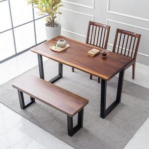 [아이앤] 리하트 로즈우드 장미원목 4인 식탁 세트 벤치형 우드슬랩 IK