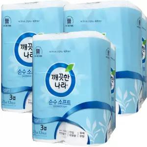 깨끗한나라 데코 순수 소프트 화장지 3겹 27m 12롤 3팩