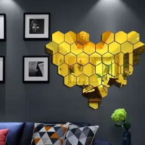 육각 아크릴 접착 거울 12P 골드/전신/욕실/붙이는/화장대/시트지/화장실/안전/인테리어/스티커/미용실