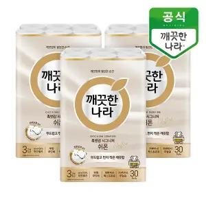[깨끗한나라]촉앤감 시그니처 쉬폰 롤티슈 27m 30롤 3개