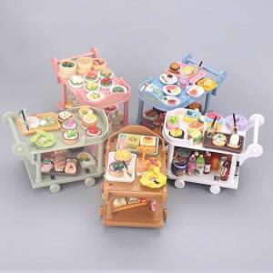 음식 트롤리 미니어처 주방 거실 중식 인테리어 주방놀이 일식 테이블+의자4개 모음 피규어