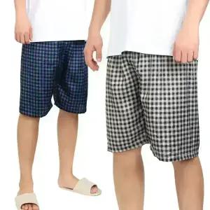 이브바바 남성 여름 국산 인견 체크 5부 파자마 잠옷 반바지