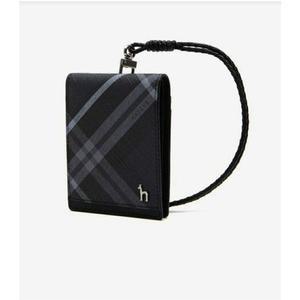 [NS홈쇼핑][헤지스ACC] HJHO5F660BK 블랙 체크 가죽 폴더형 목걸이 카드지갑[35214984]
