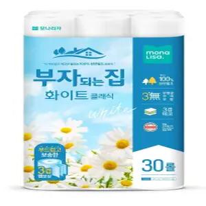 모나리자 부자되는집 화이트클래식 3겹 화장지 20m 30롤 1팩 (30롤)
