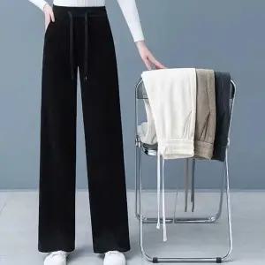 여자 겨울 출근 룩 캐주얼 와이드 팬츠 기모 코듀로이 와이드밴딩팬츠