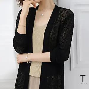 여성 니트 가디건 롱 간절기 가디건 여자 브라운 블랙