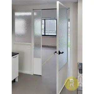 [바른도어]25번 90도 초슬림비대칭여닫이중문 고시형 화이트 아쿠아강화유리(기타손잡이호환불가)