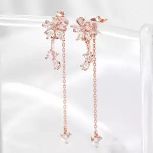 [오노마] ONM 여성귀걸이 14K 롱 플라워 일자침 골드필드 드