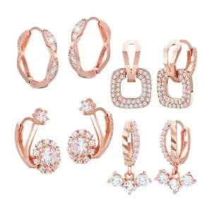 [아우트]고급 로즈골드 큐빅 링 귀걸이 14K