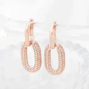 [아우트]로즈골드 볼드 큐빅 드롭 원터치 귀걸이 14K