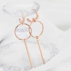 [아우트]로즈골드 원터치링 드롭 귀걸이 14K