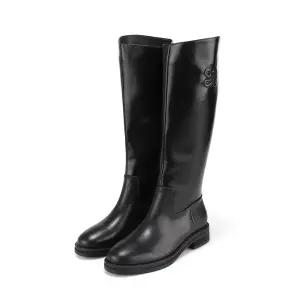 바바라 소가죽 앰블럼 자수 베이직 기모 여성 롱부츠 4cm_BBH881