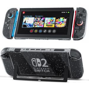 닌텐도 스위치 2(2025년 출시)용 PAWDIARE 글리터 보호 케이스, 초박형 PC 새 콘솔 및 컨트롤러 핸들 2 프로텍터, 스크래치 방지 디자인 투명 하드쉘 스킨