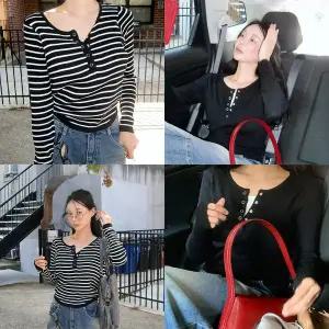 [모코블링]골지 스냅 레이어드 니트 긴팔니트 슬림핏니트 스냅니트 레이어드니트