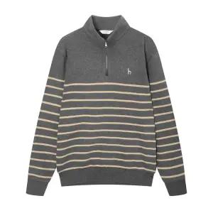 [헤지스]헤지스 차콜그레이 스트라이프 면 긴팔반집업티셔츠 WHTS4D534CG