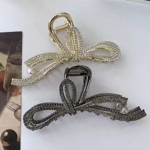 [콩심팥심]여성 올림머리 리본 큐빅 머리 헤어 집게 핀 예쁜헤어핀 반머리핀