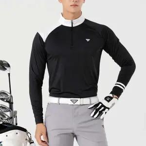 남자 반집업티셔츠 골프웨어 어깨 배색 기능성 상의