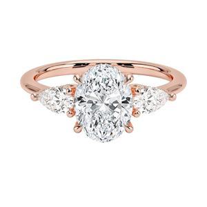 모이사나이트 약혼 반지 1.5ct 10k 14k 18k 골드 & 925 스털링 실버 솔리테어 3 스톤 크리스마스 선물 (로즈, 타원형)