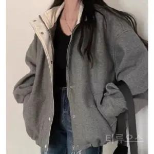 티류으스 여성 봄 프렌치 레트로 그레이 울 자켓 오버핏 야구점퍼 아우터 WX