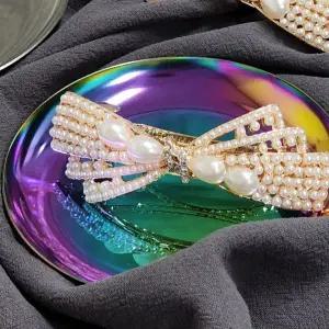 진주 바레트 자동핀 사각리본