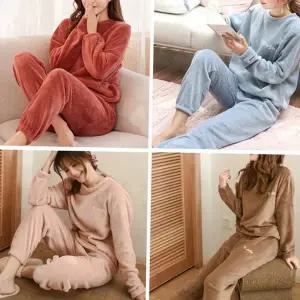 여성 수면 잠옷 도톰 기모 남여공용 극세사 수면 잠옷 세트 겨울 파자마 극세사장목 상하복 남성