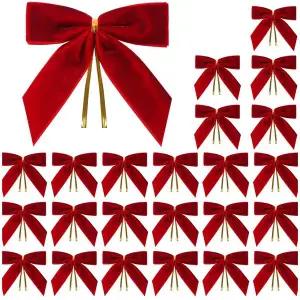 82.크리스마스 트리 벨벳 레드 완성리본 장식 24P